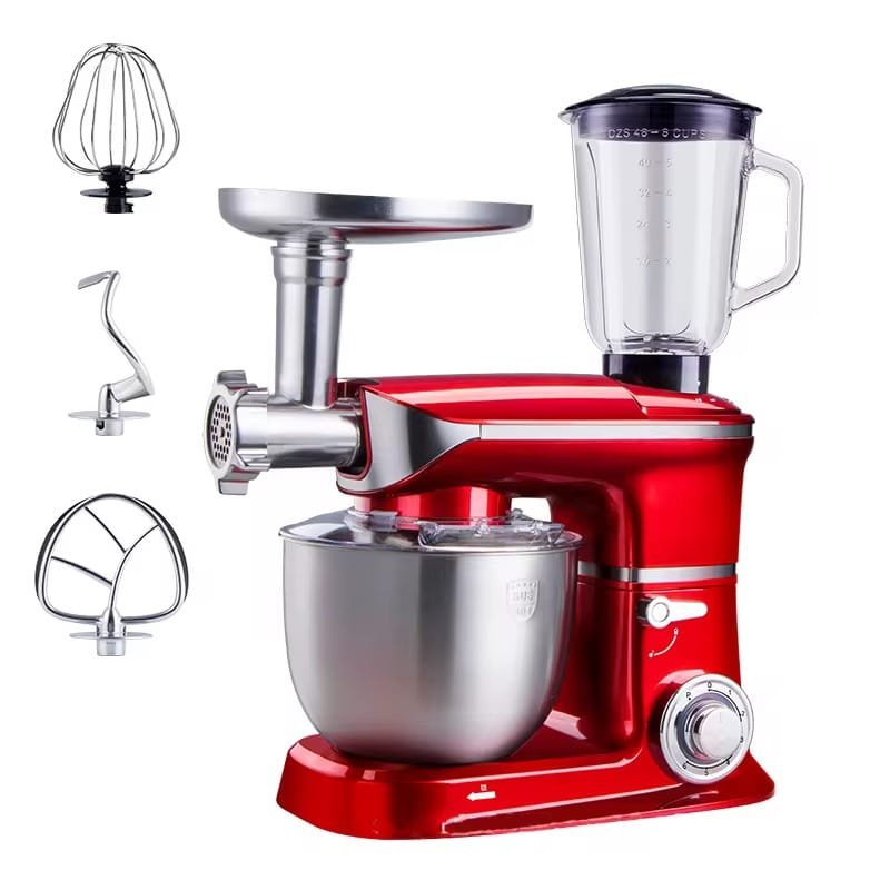 Durable stainless steel stand mixer with anti-slip suction feet for stable and efficient mixing.
