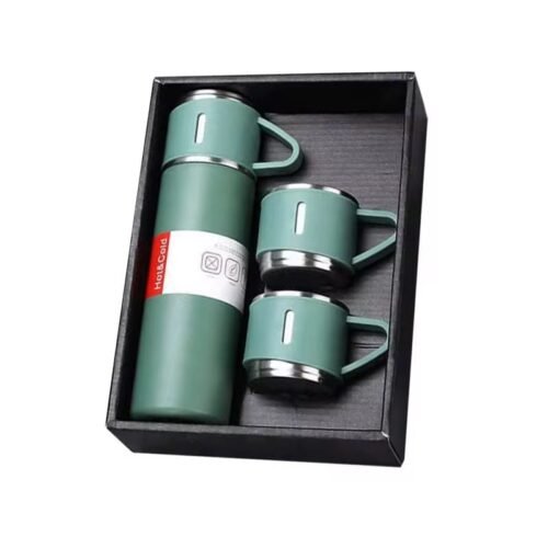 3-piece stainless steel travel thermos set with vacuum insulation, ideal for coffee, tea, and outdoor adventures.