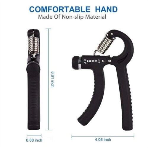 Adjustable hand exerciser grip with a digital counter, ergonomic handle, and resistance range from 5KG to 60KG, designed for hand strength training, rehabilitation, and fitness workouts.