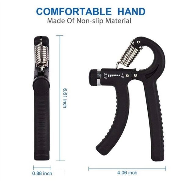Adjustable hand exerciser grip with a digital counter, ergonomic handle, and resistance range from 5KG to 60KG, designed for hand strength training, rehabilitation, and fitness workouts.