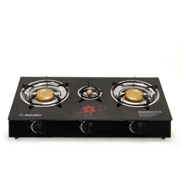 Durable built-in battery tempered glass 3 burner gas stove with double burner for kerosene cooking