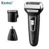 Kemei KM-6559 USB Rechargeable 3-in-1 Electric Shaver for Men with Hair Clipper and Nose Trimmer