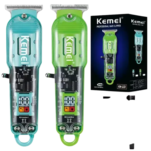 Kemei KM-1133 Rechargeable Hair Trimmer - Transparent Professional Clipper for Barbers & Home Use Kemei KM-1133 Rechargeable Transparent Hair Trimmer for Professional Barber Use