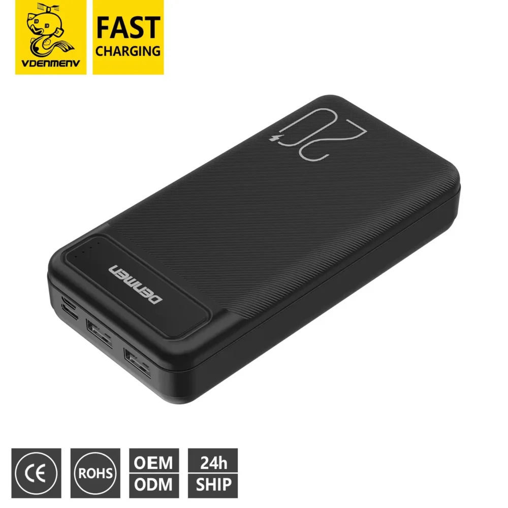 DENMEN 20000mAh portable power bank with fireproof ABS PC case and CE safety protection