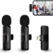 Mini wireless lavalier microphone with 2 receivers for iOS and Android smartphones, perfect for vlogging