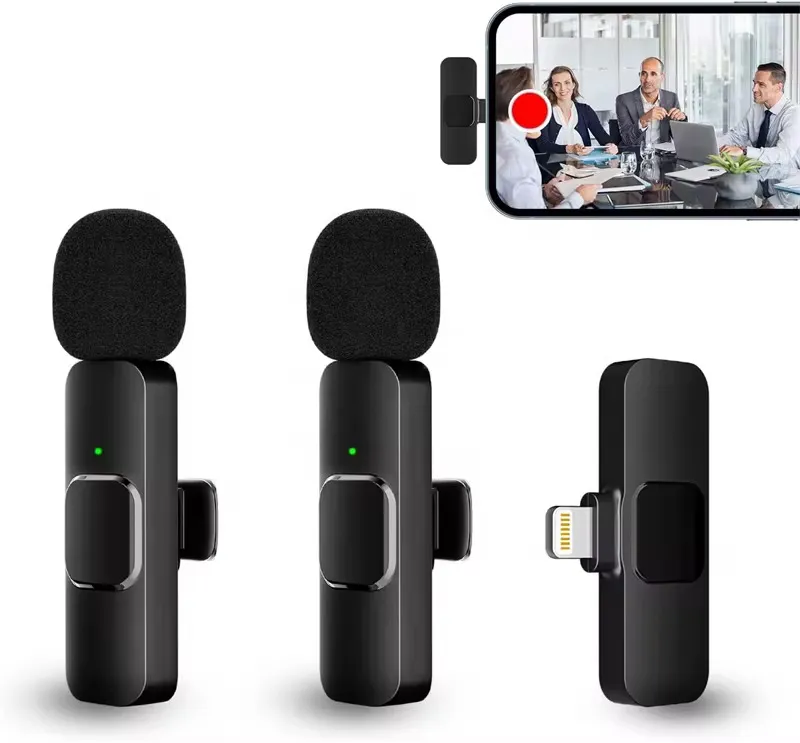 Mini Wireless Lavalier Microphone – Dual Receiver Clip-On Mic for iOS & Android, Ideal for Vlogging & Live Streaming Mini wireless lavalier microphone with 2 receivers for iOS and Android smartphones, perfect for vlogging