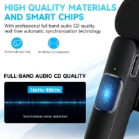 Mini wireless lavalier microphone with 2 receivers for iOS and Android smartphones, perfect for vlogging