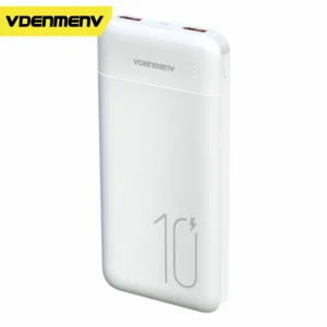 VDENMENV 10000mAh power bank with LED display and fast charging, portable and airplane-approved