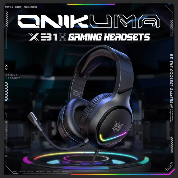 Onikuma X31 RGB Gaming Headset – Wired for PC & PS4/PS5 Onikuma X31 wired gaming headset with RGB lighting for PC and PlayStation