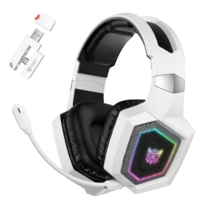 GT806 2.4GHz wireless gaming headset with over-ear stereo sound, bass boost, and built-in microphone