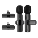 Mini wireless lavalier microphone with 2 receivers for iOS and Android smartphones, perfect for vlogging