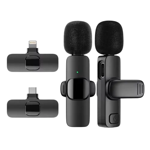 Mini Wireless Lavalier Microphone – Dual Receiver Clip-On Mic for iOS & Android, Ideal for Vlogging & Live Streaming Mini wireless lavalier microphone with 2 receivers for iOS and Android smartphones, perfect for vlogging