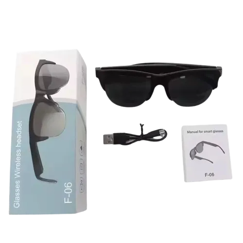 TWS Bluetooth Smart Sunglasses F06 – Wireless Audio Glasses with Calling, UV Protection & Earphones TWS Bluetooth smart sunglasses F06 with built-in earphones and calling feature for men and women