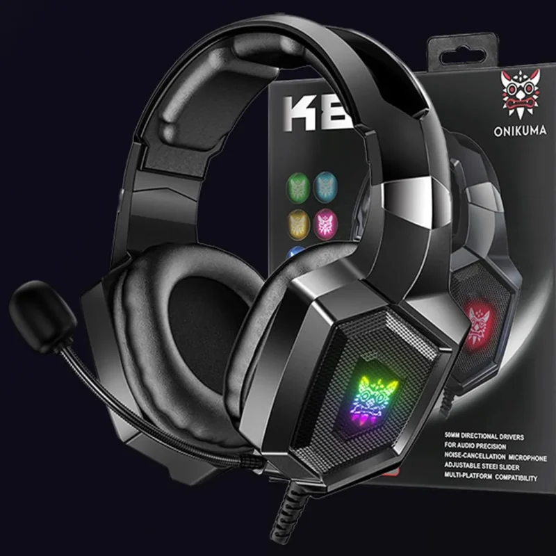 ONIKUMA K8 wired gaming headset with RGB lighting and 7.1 surround sound